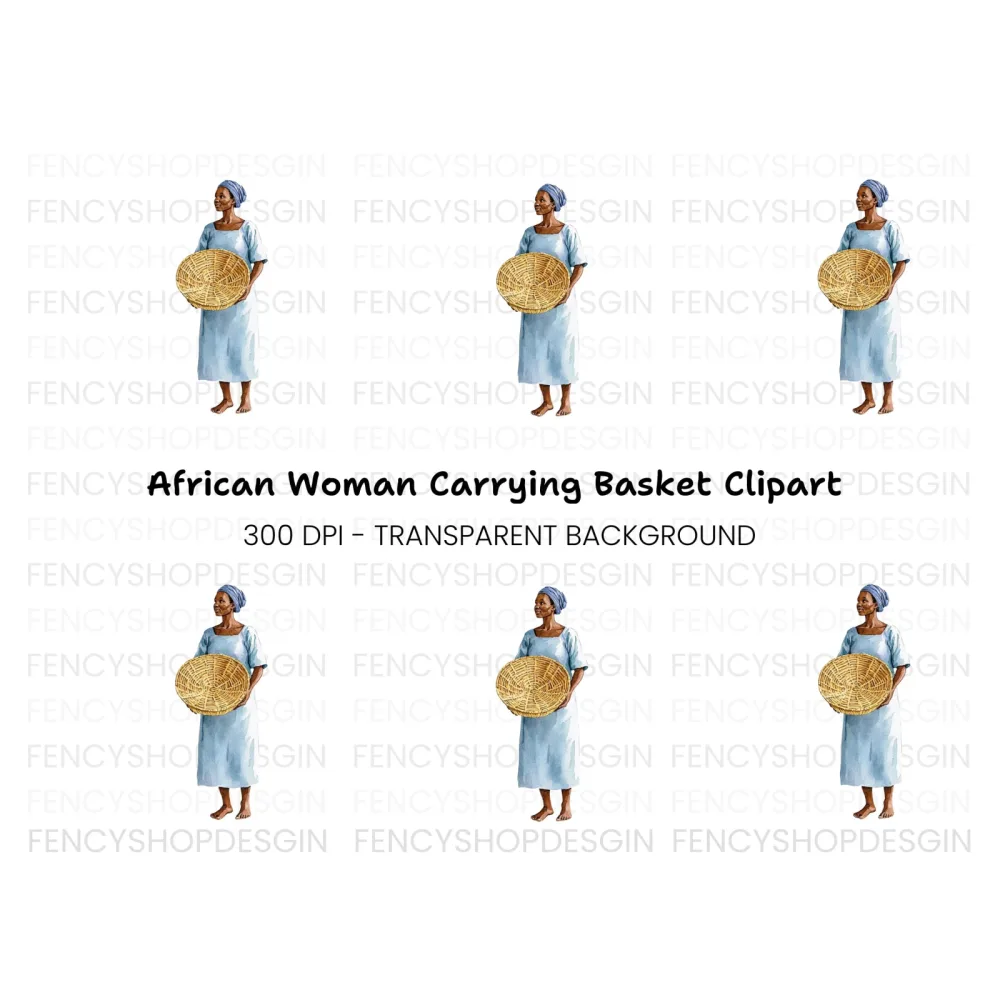 African Woman with Basket Clipart Bundle