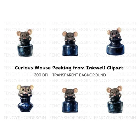 Cute Mice in Ink Bottles Clipart Bundle