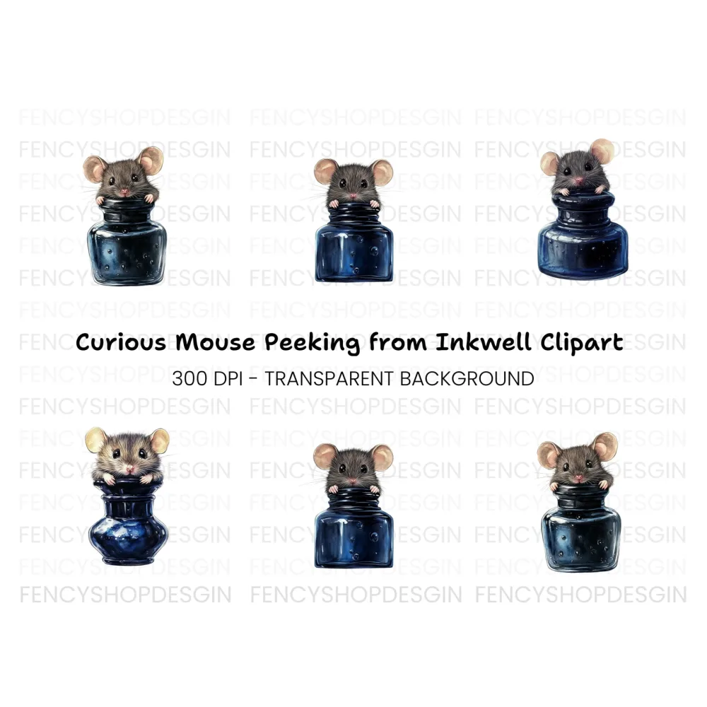 Cute Mice in Ink Bottles Clipart Bundle