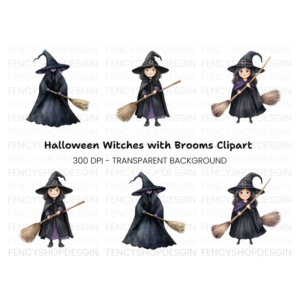 Cute Halloween Witch Clipart Bundle