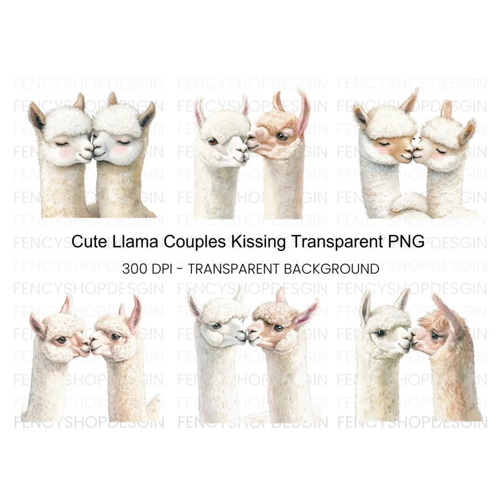 Sweet Llama Couple Love Clipart Bundle