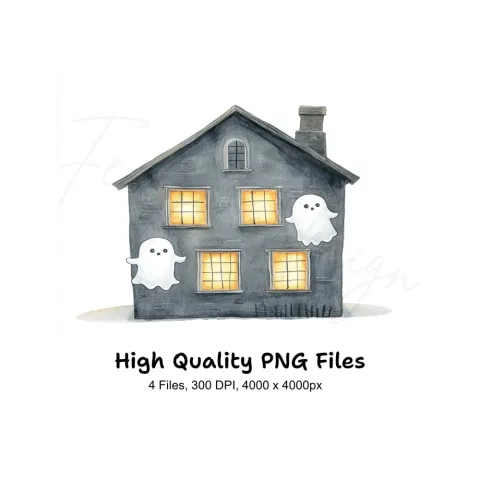 Spooky Haunted House Ghost Clipart Bundle