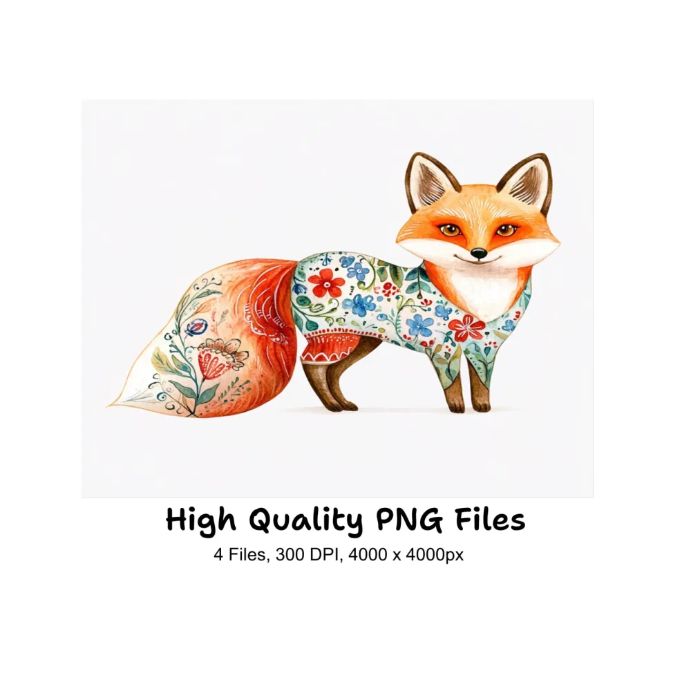 Vibrant Folk Fox Clipart Bundle