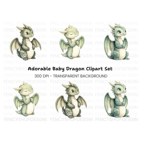 Cute Baby Dragon Clipart Bundle