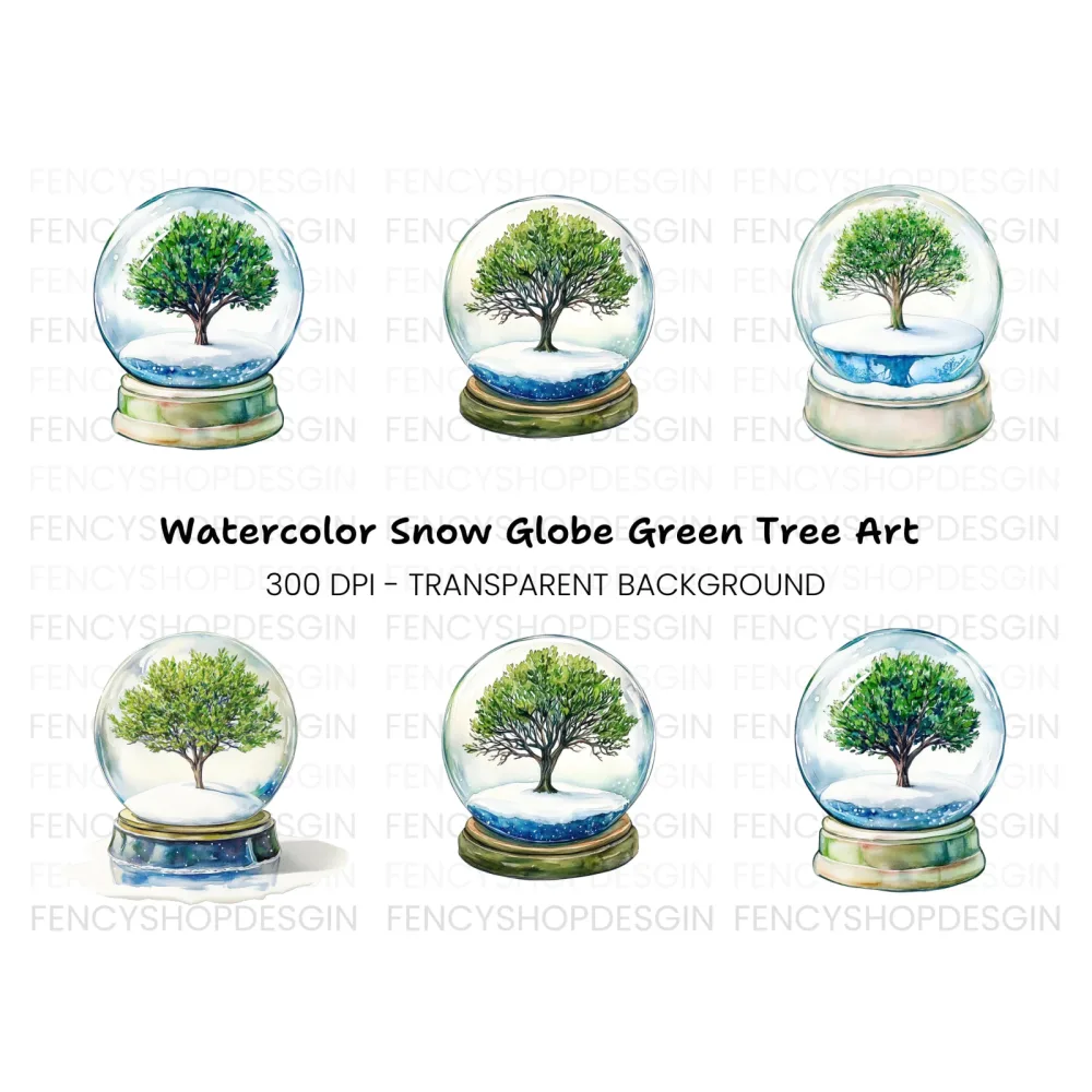Snow Globe Trees Clipart Bundle