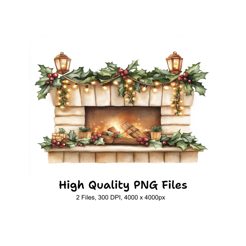 Cozy Christmas Fireplace Clipart Bundle