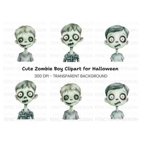 Cute Undead Kids Halloween Clipart Bundle