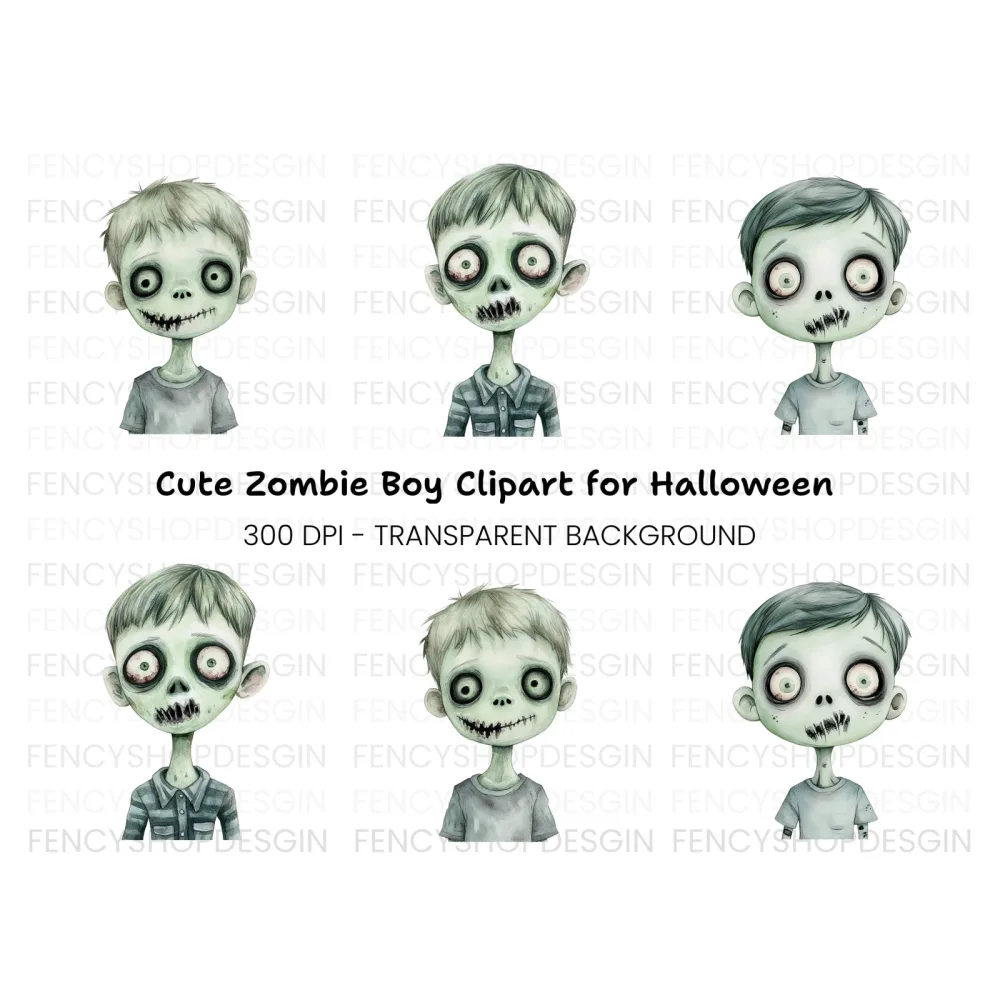 Cute Undead Kids Halloween Clipart Bundle