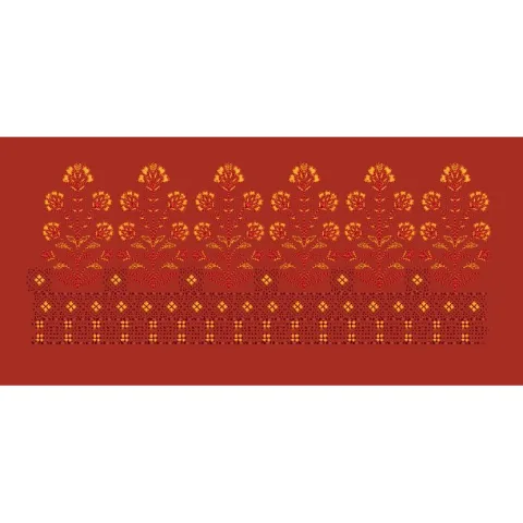 Floral Jacquard Border Red Tree Embroidery Design