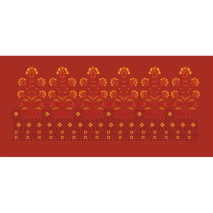Floral Jacquard Border Red Tree Embroidery Design