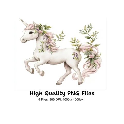 Whimsical Lavender Unicorn Clipart Bundle