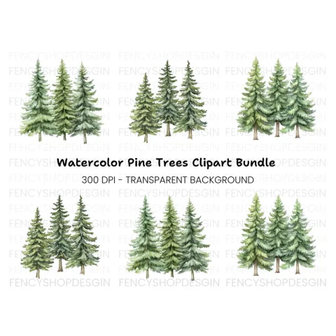 Pine Tree Forest Clipart Bundle