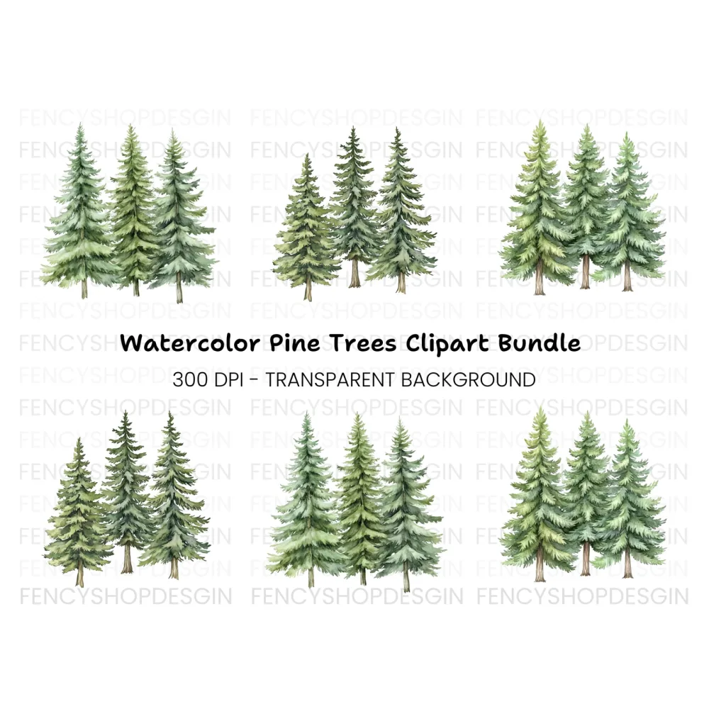 Pine Tree Forest Clipart Bundle