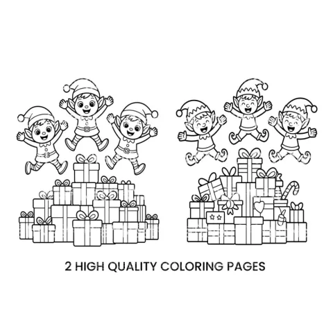 Jumping Elves and Gifts Coloring Books