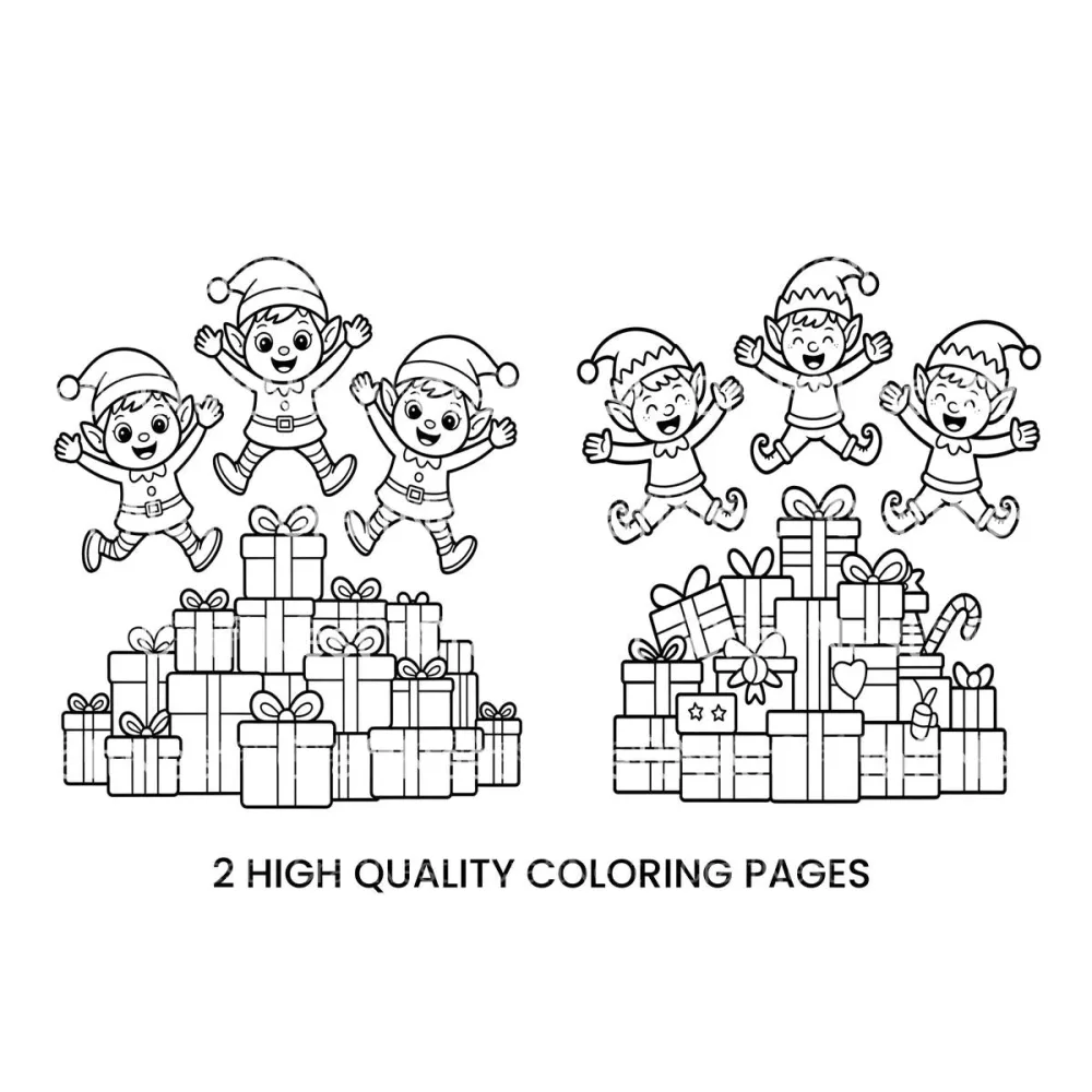 Jumping Elves and Gifts Coloring Books