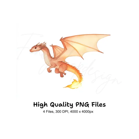 Cute Flying Fire Dragon Clipart Bundle
