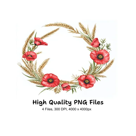 Poppy and Wheat Wreath Clipart Bundle