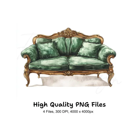 Emerald Green Sofa Clipart Bundle