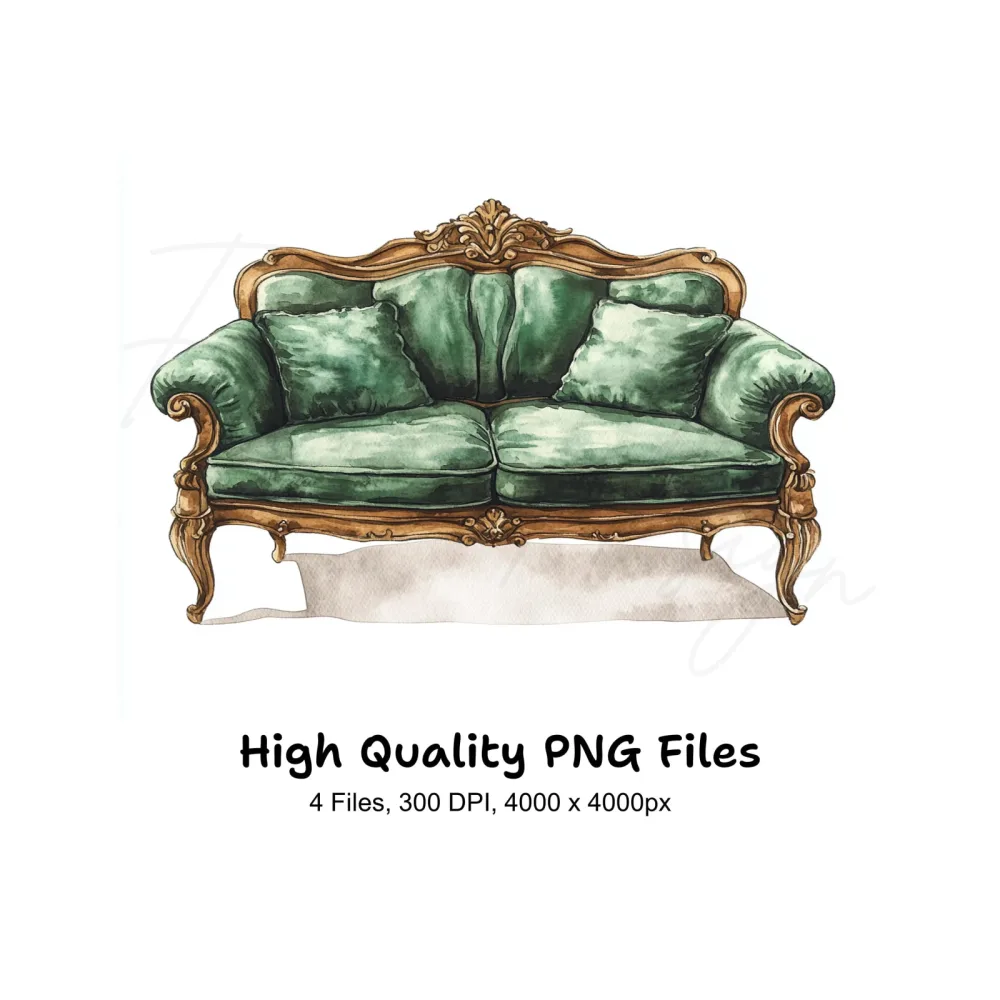 Emerald Green Sofa Clipart Bundle