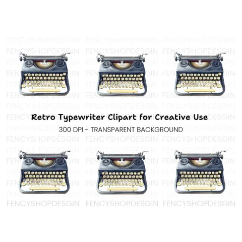 Vintage Typewriter Illustration Clipart Bundle