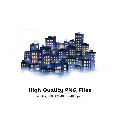 Cozy Night City Clipart Bundle