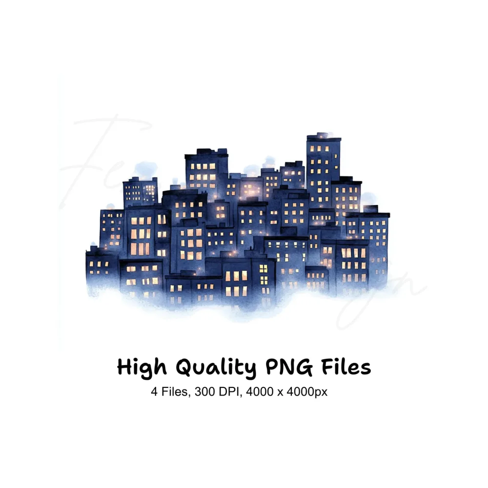 Cozy Night City Clipart Bundle