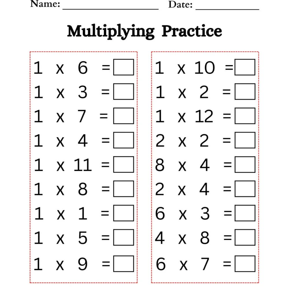 Multiplication Practice Worksheets