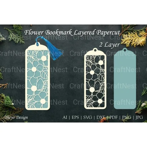Flower Bookmarks Layered Papercut SVG