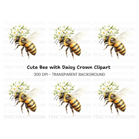 Elegant Bee with Floral Crown Clipart Bundle