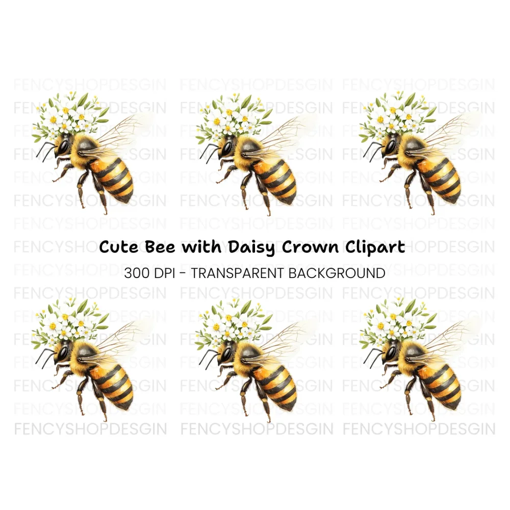 Elegant Bee with Floral Crown Clipart Bundle