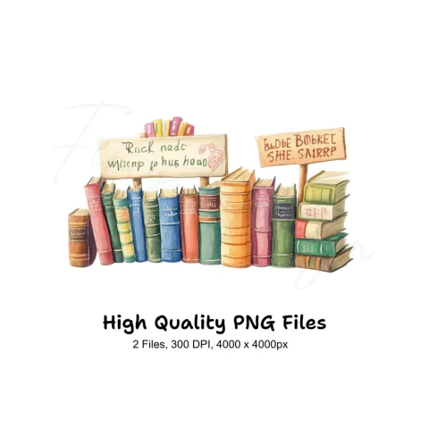 Vintage Book Stacks Shelves Clipart Bundle