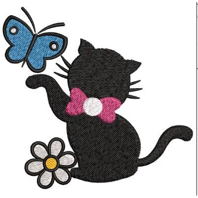 Cat With Butterfly Embroidery Design
