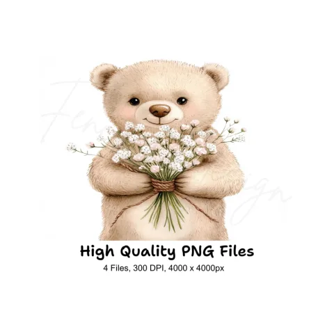 Teddy Bear with Baby Breath Clipart Bundle