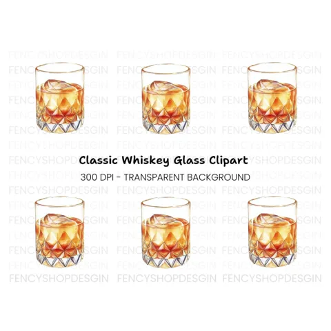 Whiskey Glasses with Ice Clipart Bundle
