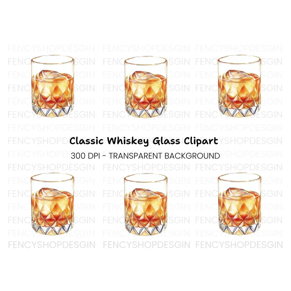Whiskey Glasses with Ice Clipart Bundle