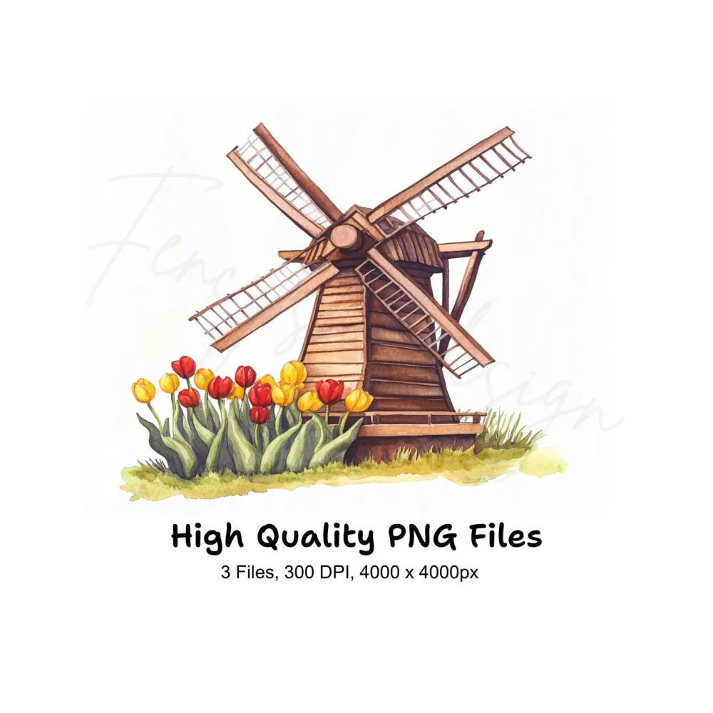 Windmills and Tulips Clipart Bundle