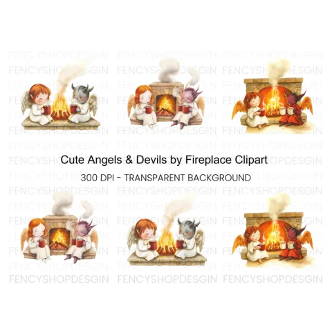 Angels and Demons by Fireplace Clipart Bundle