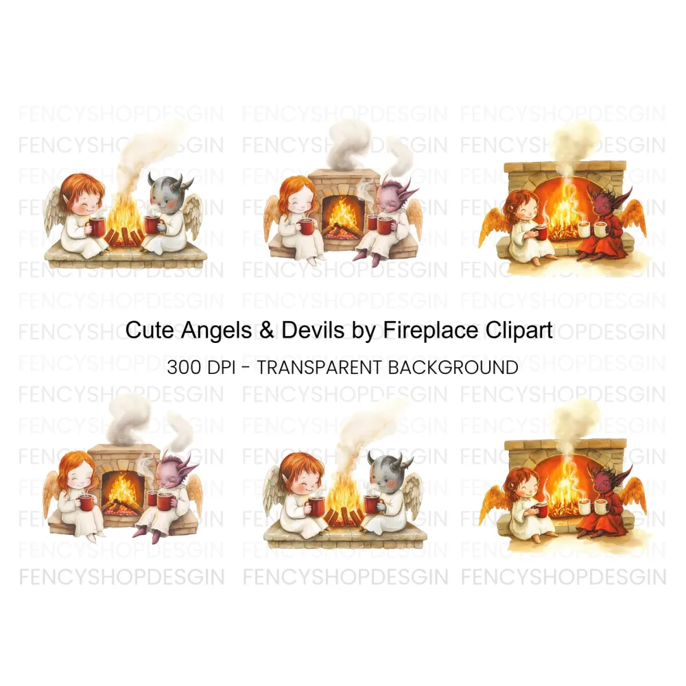 Angels and Demons by Fireplace Clipart Bundle