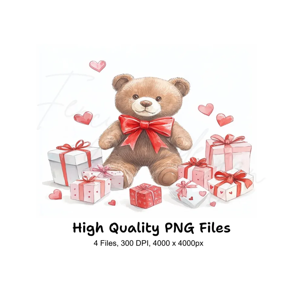Cute Teddy Bear with Gifts Clipart Bundle