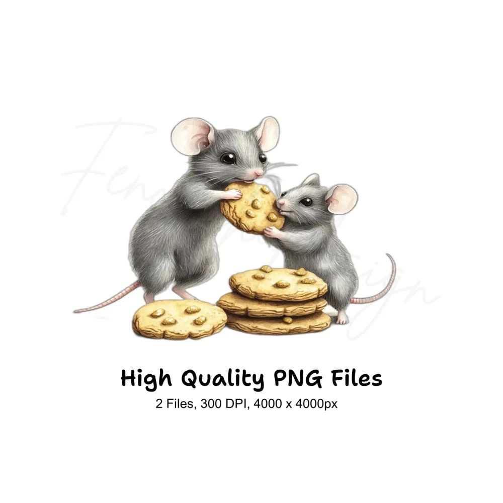 Cute Mice Sharing Cookies Clipart Bundle