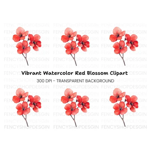 Vibrant Red Floral Clipart Bundle
