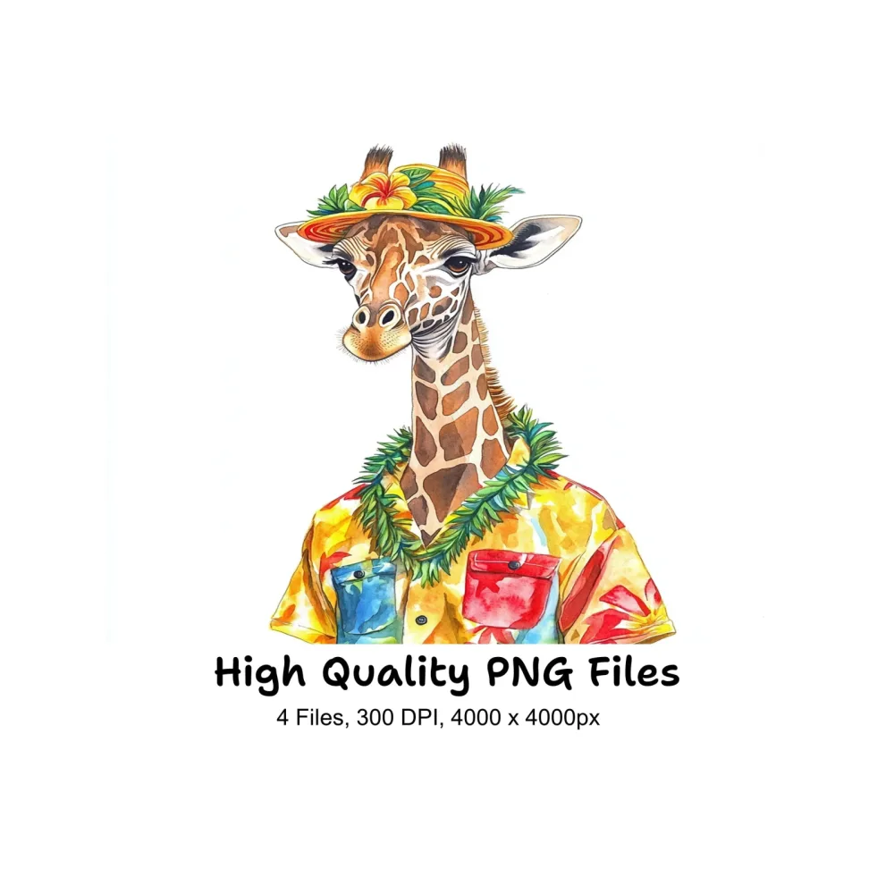 Giraffes in Hawaiian Shirts Clipart Bundle