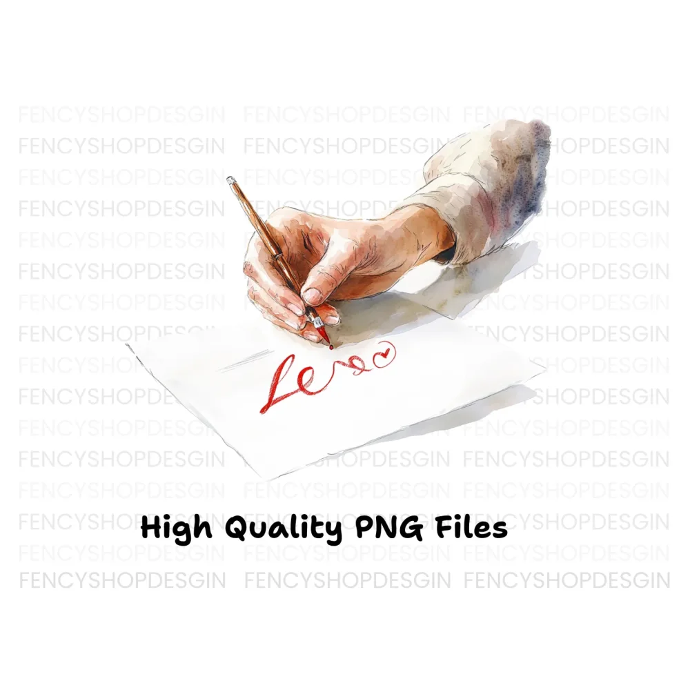 Hand Writing Love with Red Pen Clipart Bundle
