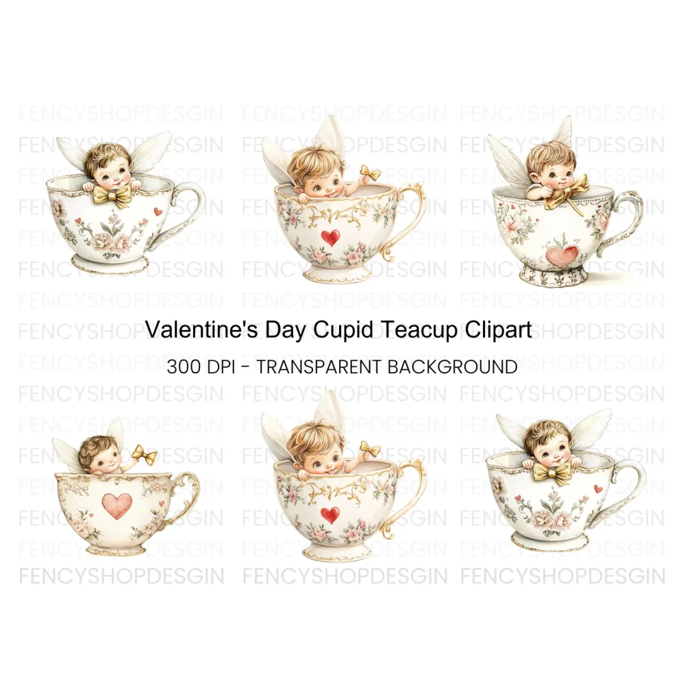 Cute Cherubs in Teacups Clipart Bundle