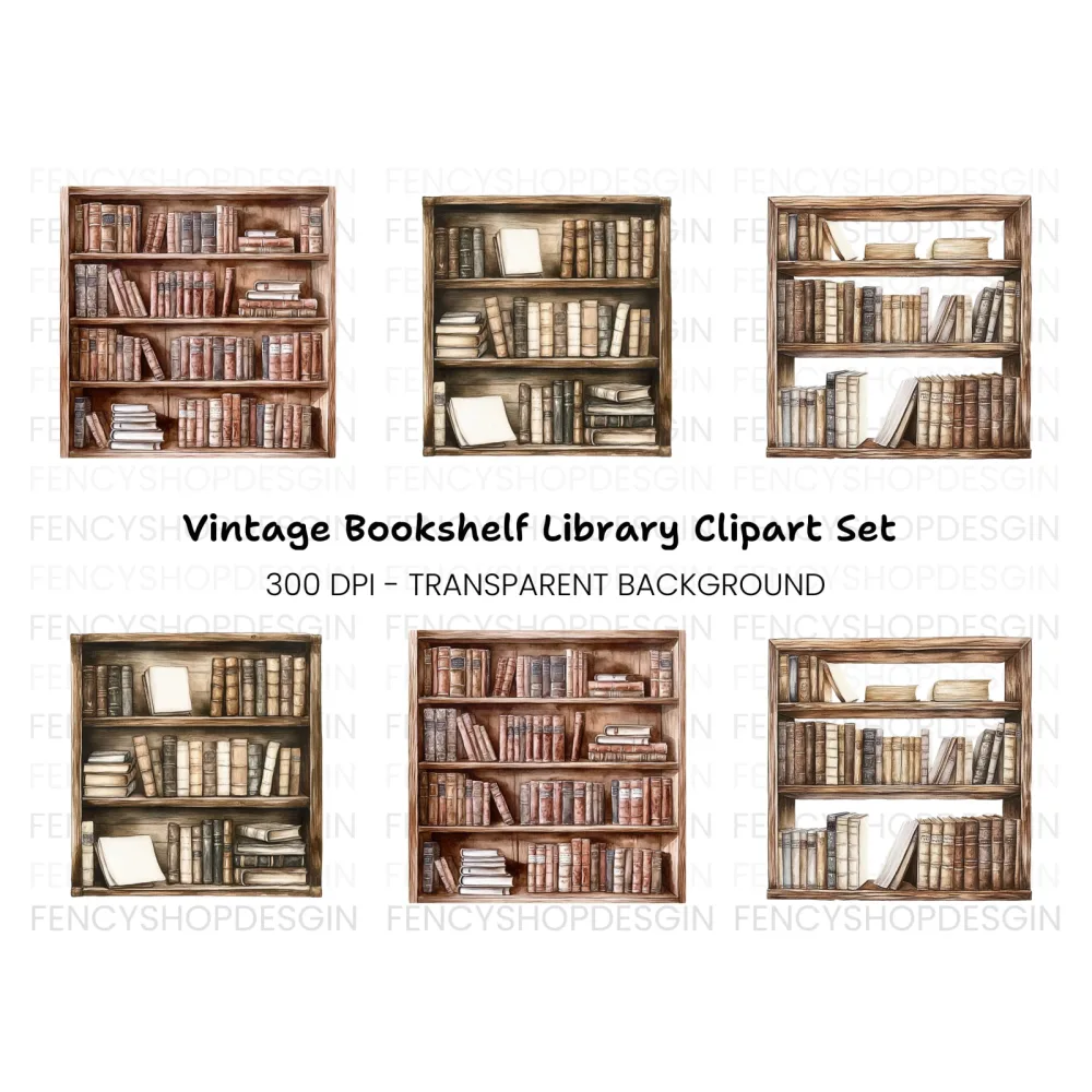 Rustic Bookshelves Clipart Bundle