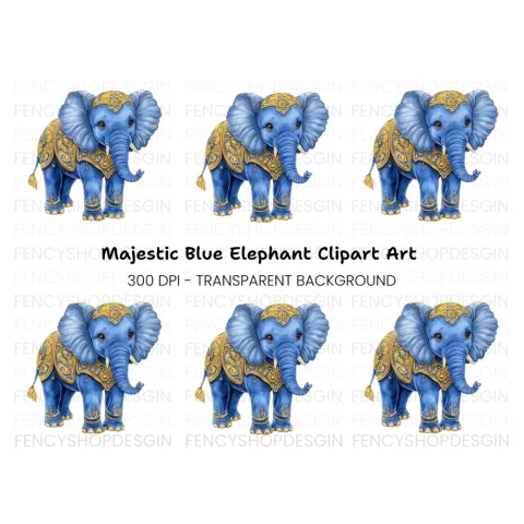 Cute Baby Blue Elephant Clipart Bundle