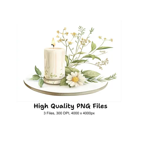 Candle Floral Clipart Bundle