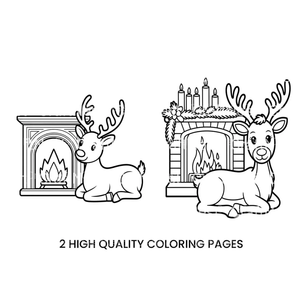 Cute Reindeer by Fireplace Coloring Books