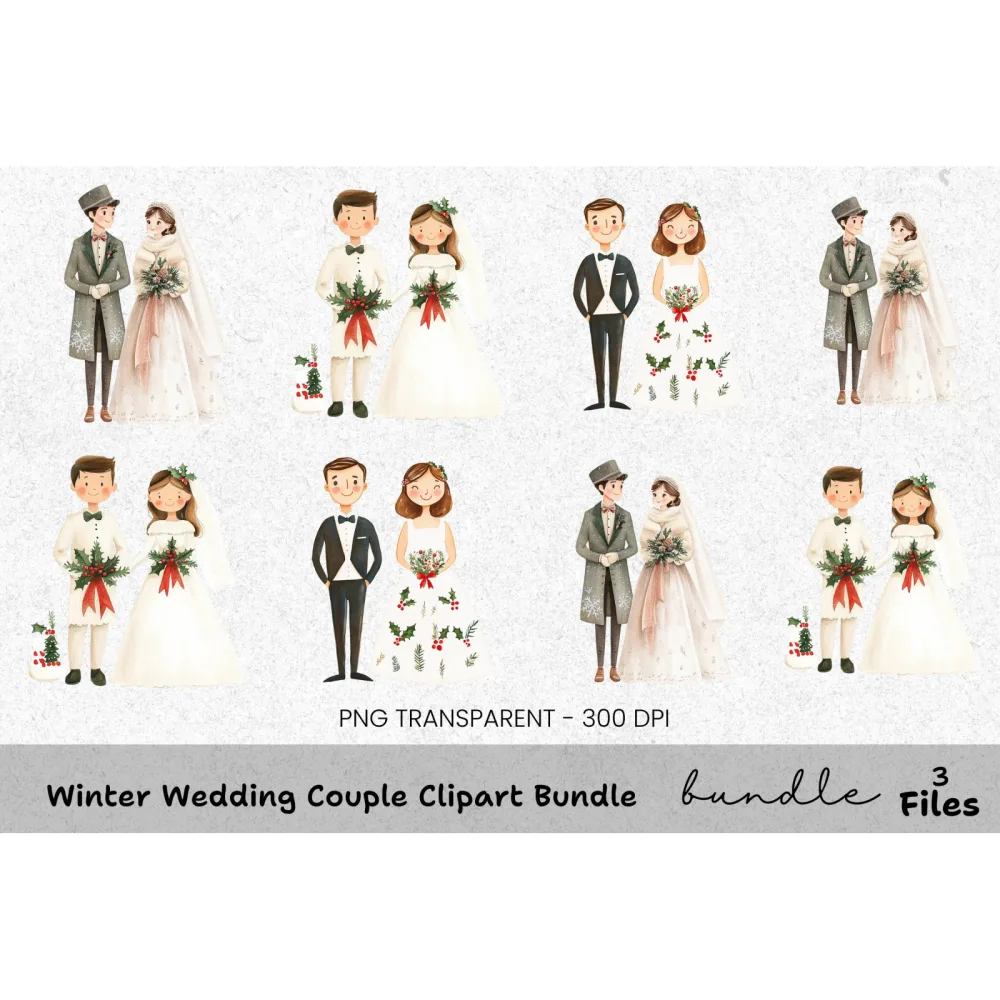 Winter Wedding Couple Clipart Bundle