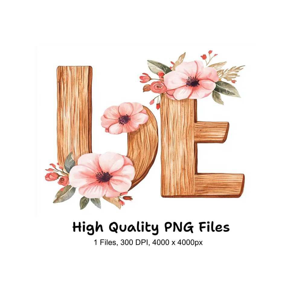 Love Wood Floral Clipart Bundle